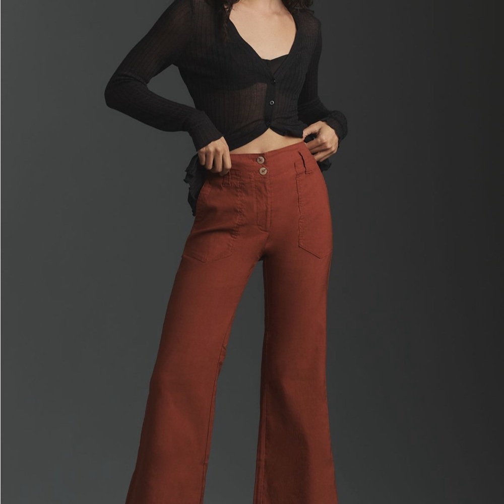 High-Rise Wide Leg Maeve Naomi Pants in Rust